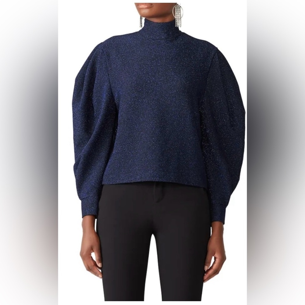 PatBO Metallic Lurex Mock Neck Sweater